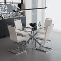 5 Piece Glass Dining Table Set for 4, Modern Tempered Glass Top Kitchen Table and Chairs Set, 4 Upholstered Chairs and Faux Leather Cushions, Space-Saving Small Apartment Dining Set