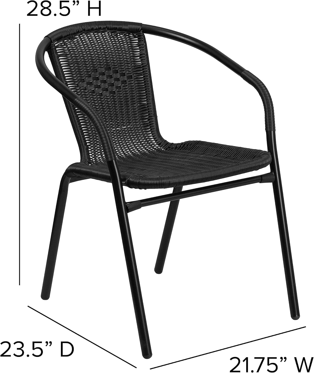 EMMA + OLIVER Set of 4 Modern PE Rattan Stack Chairs, Indoor/Outdoor Patio Dining Chairs, No Assembly Required, Black