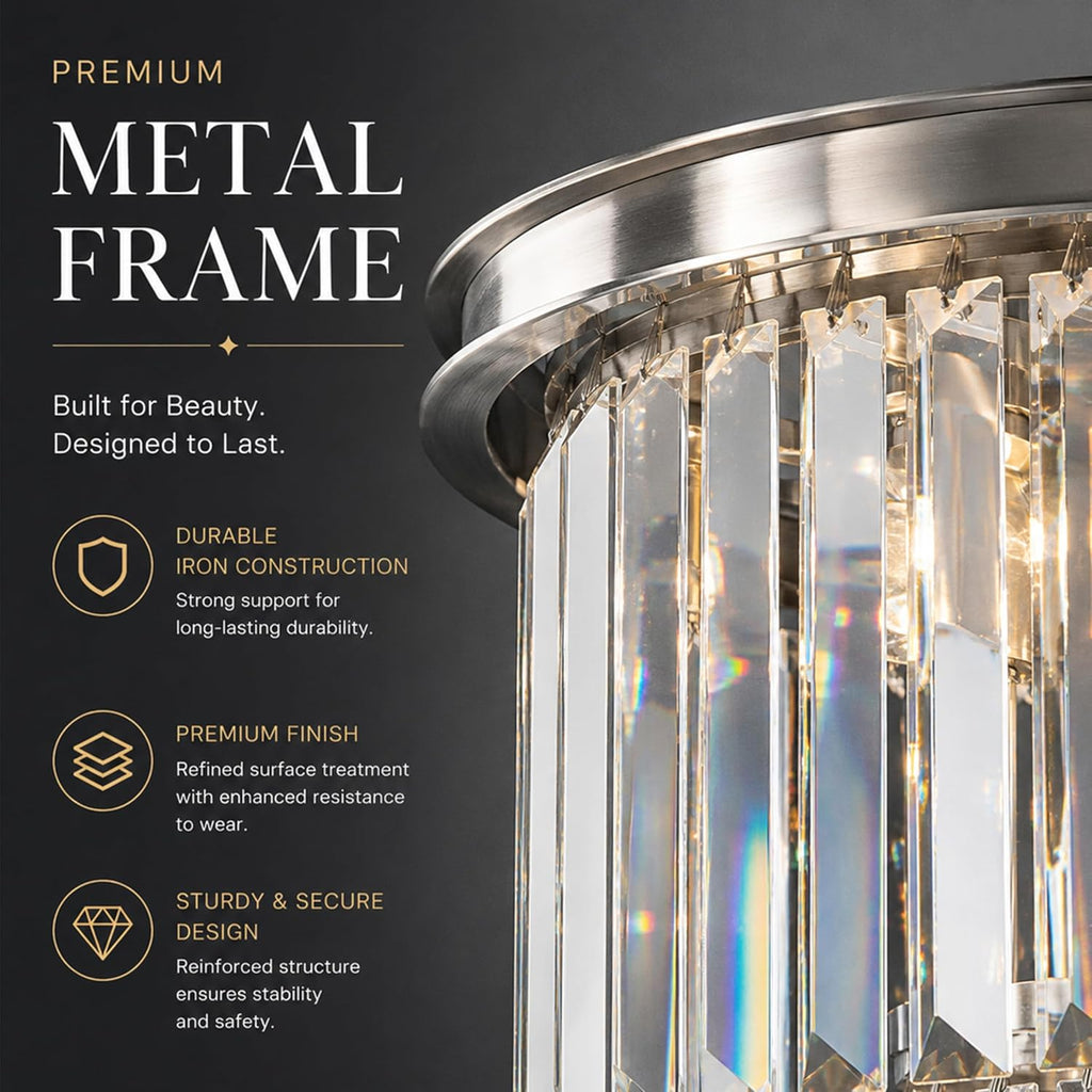 ALOADECOR 6-Light Modern Satin Nickel 3-Tier Round Fringe Crystal Chandelier Chrome Finish Frame Close to Ceiling Dual-Use Light for Dining Room Living Room W 20'
