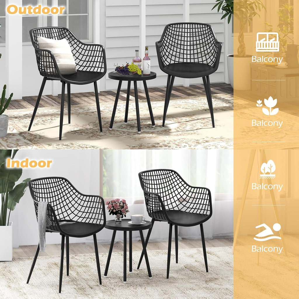 Tangkula 3 Piece Patio Bistro Set, All Weather Heavy Duty Table and Chairs Set of 2 with Widen Seats, Outdoor Furniture Set for Porch, Balcony, Backyard (Black)