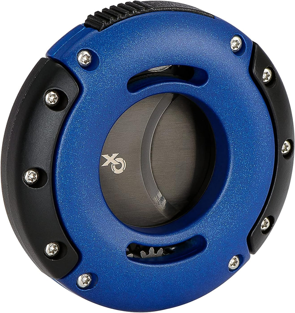 Xikar XO Double Guillotine Cigar Cutter, Dual Stainless Steel Blades, 64 RG, Black and Blue with Black Blades