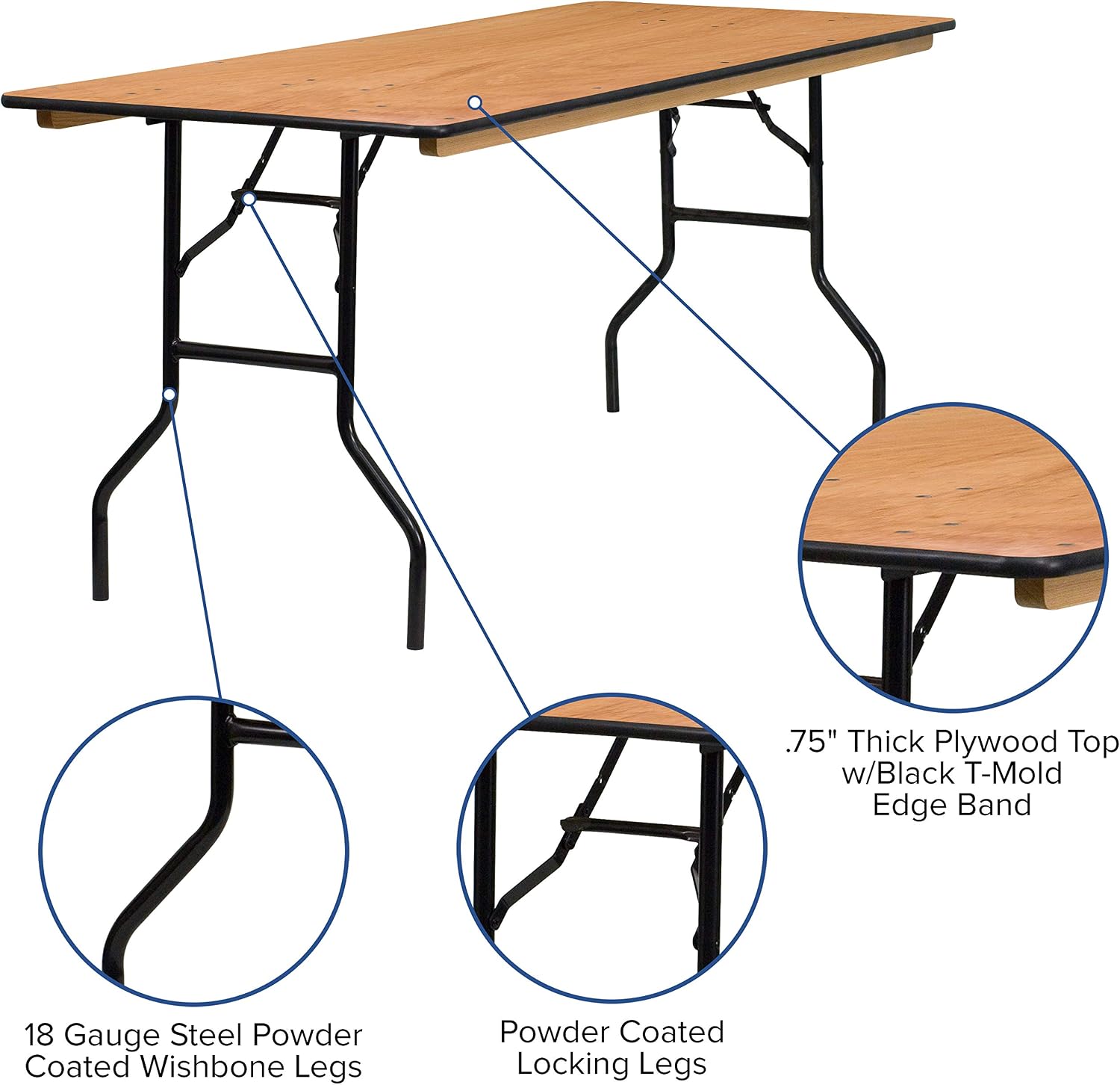 Flash Furniture Gael 6' Wood Folding Training and Event Table, Rectangular Folding Training Table with Smooth Clear Coated Finished Top, Natural