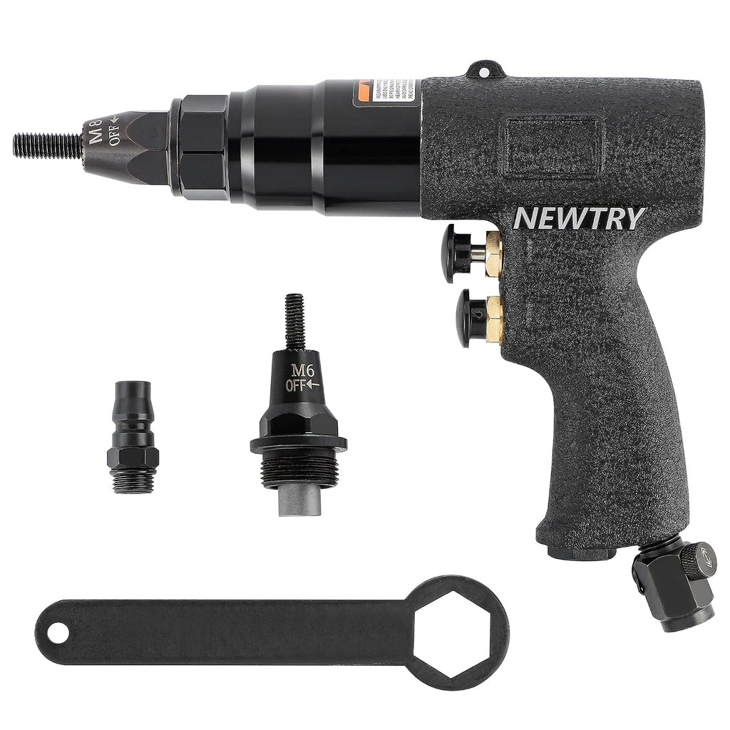 NEWTRY 1300rpm Air Rivet Nut Gun Pneumatic Riveter Riveting Tool Kit with Self-locking Head for 13/64, 5/32 Nut (6065 gun with M4, M5 head)