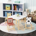 GDFStudio Toddler Table and Chair Set, 5-Piece Kids Dinner Table and Chairs for Ages 3-8, Cartoon Animals Solid Wood Play Table for Drawing, Study, Dining Room, Nursery and Kindergarten, White
