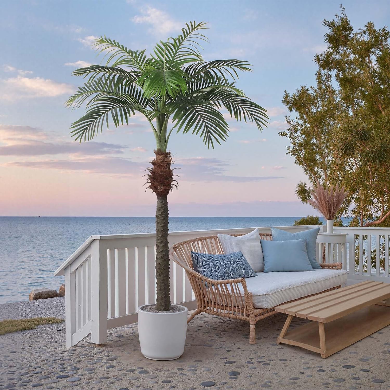 YEPDIN 2 PCS Fake Palm Tree 7 FT,Tall Artificial Palm Trees for Outdoor Indoor Decor,Faux Phoenix Palm Plants for Outside Patio Pool Coastal Home Office Living Room