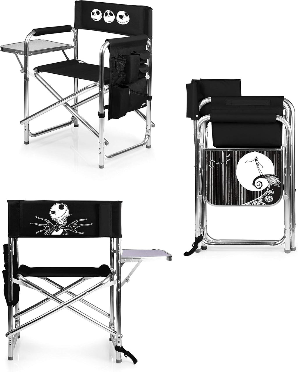 Picnic TIME Disney Nightmare Before Christmas Jack Sports Chair with Side Table, Folding Beach and Camp Chair, Portable Outdoor Chair with Carry Strap and Storage Pockets, (Black)