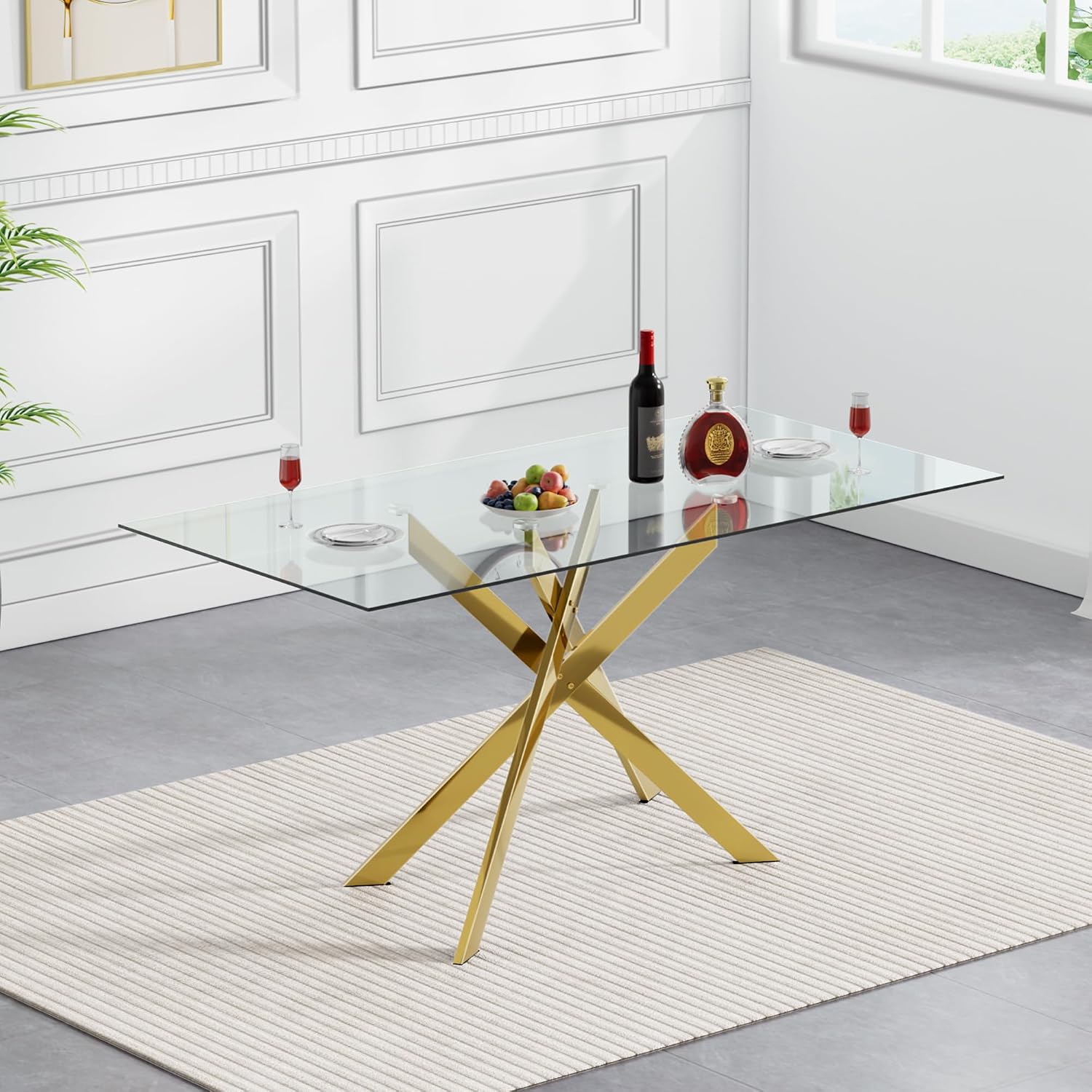 HomVent 5 Piece Rectangular Glass Dining Table Set, Tempered Glass Dinner Table Set for 4 Kitchen Table Set with 4 Velvet Upholstered Chairs for Kitchen Dining Room