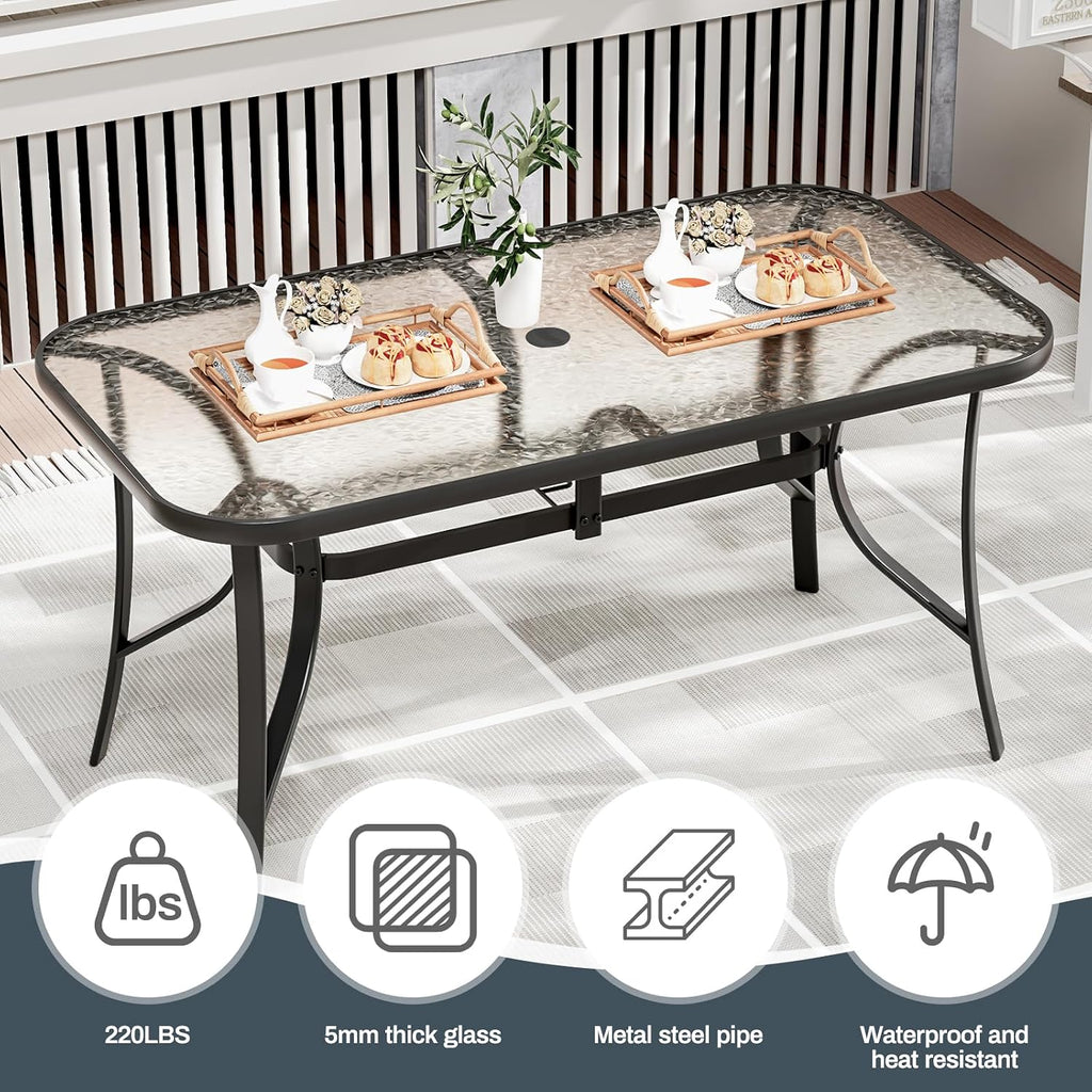 TLSUNNY 7 Pieces Patio Dining Set, Outdoor Table and Chairs W/1.69″ Umbrella Hole, 30'X 55' Table and Stackable Textilene Chair, All Weather Patio Furniture Set (Umbrella not Included) (Black)