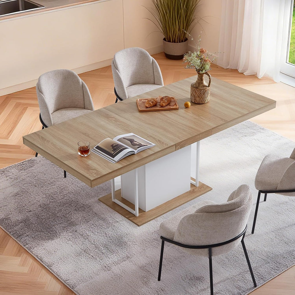 Dining Table Extendable 63 in-79 in for 4-8 Expandable Wood Rectangle with Fluted Base for Dining Room Kitchen Living Room Furniture Natural