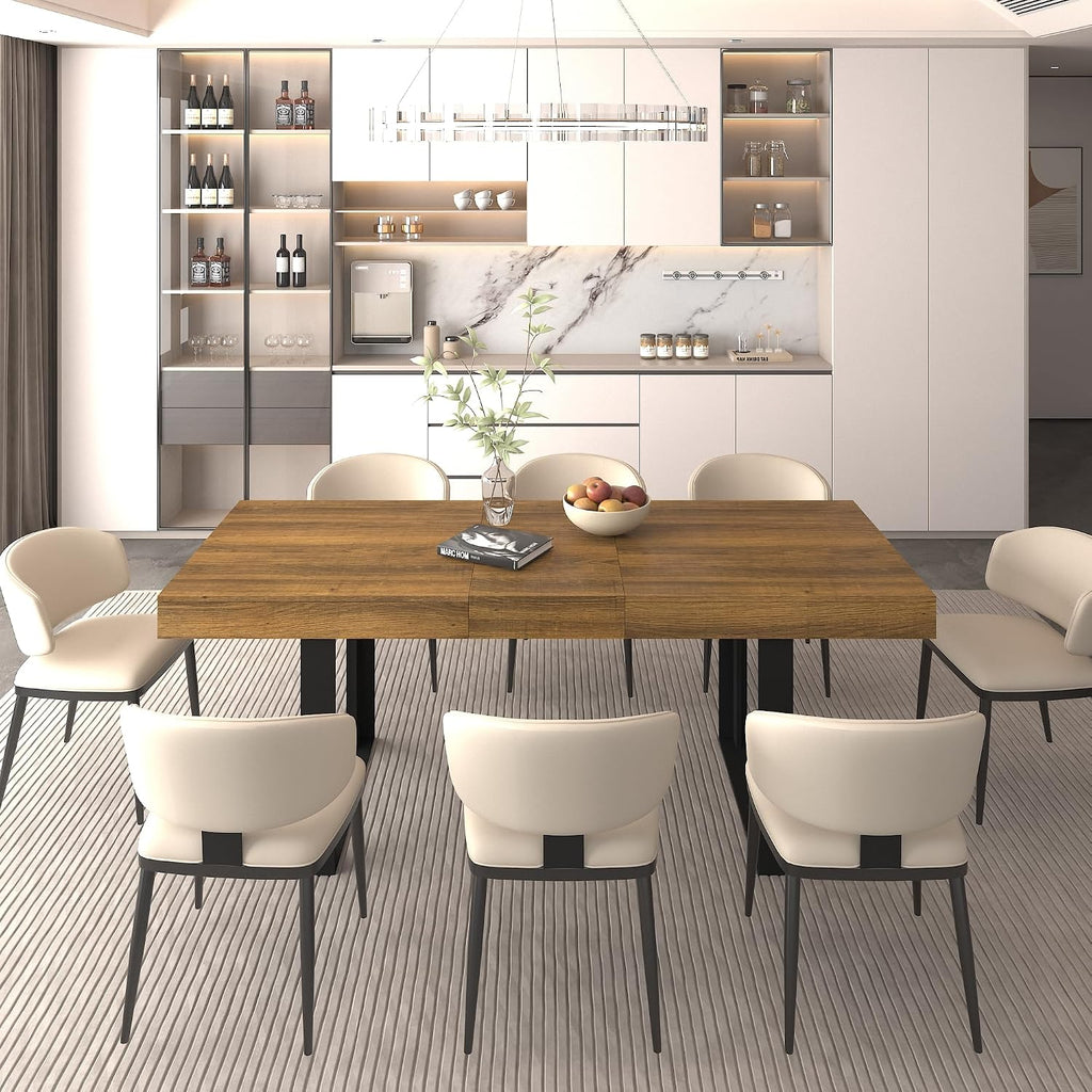 78.74'' Extendable Rectangular Dining Table for 4-8, Modern Mid-Century Farmhouse Wood Expandable Kitchen Dinner Conference Table for Living Room Office, Black & Brown