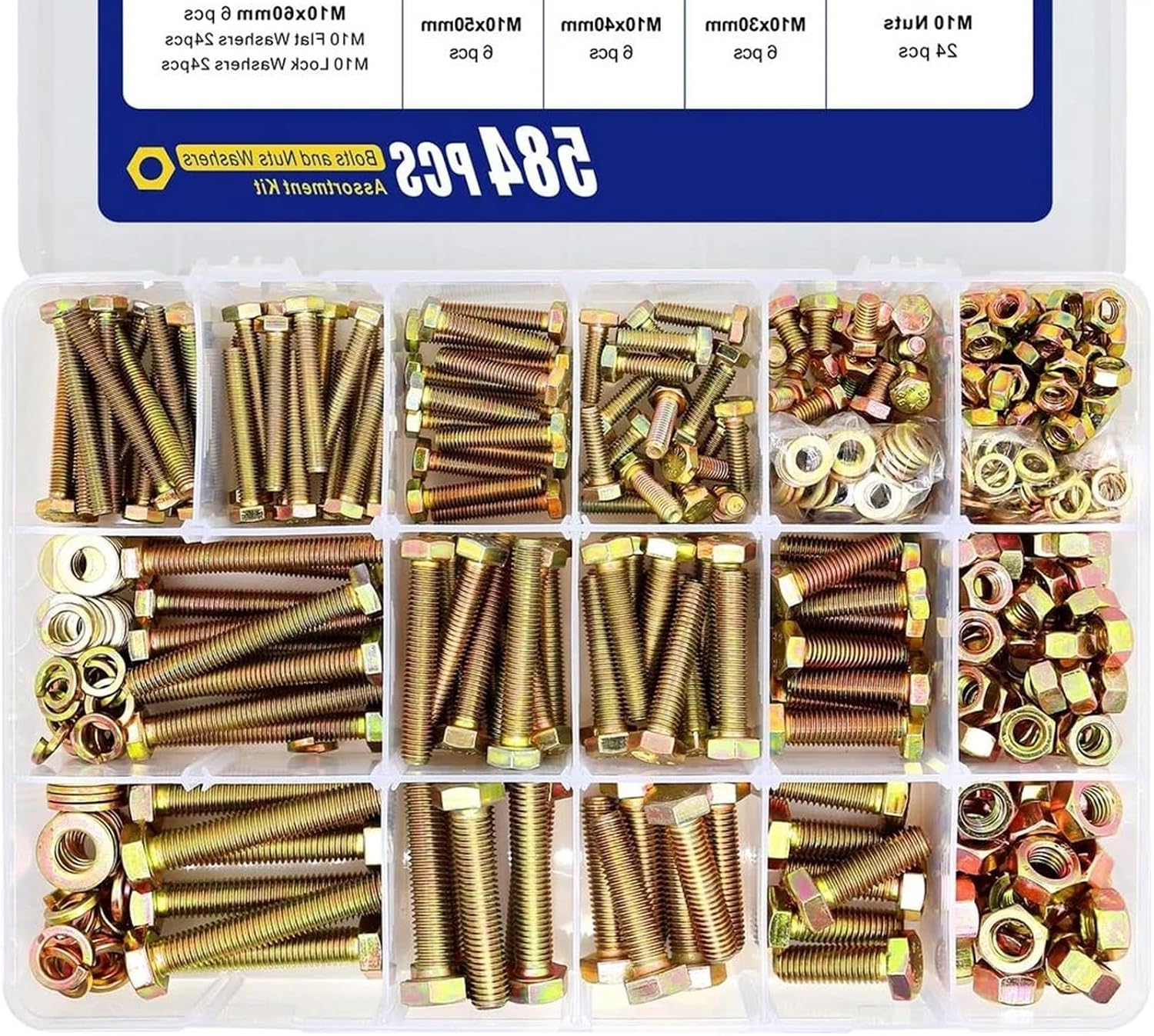 Set Screw Assortment Kit 584PCS Grade 8. Alloy Steel Hex Heavy Duty Bolt Kit with Nuts, Screws, Washers for Homeowners,DIYers,Mechanics,Industrial Workers