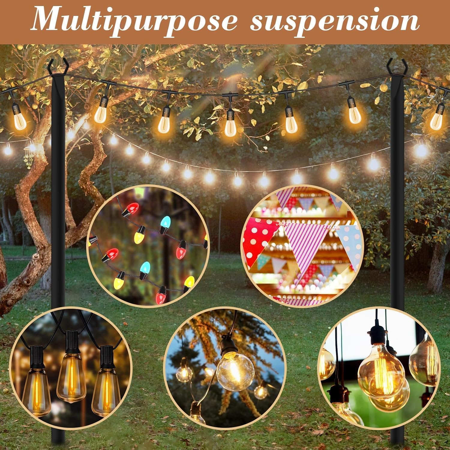 NUERPO 10 Pack String Light Poles,Metal Poles for Hanging Outdoor Light Strings,10 Pack 10 FT Light Poles Stand for Outside Garden,Patio,Wedding,Backyard,Deck,Party