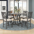 Harper & Bright Designs Retro Style Round Kitchen Dining Table Set for 4, 5 Piece Round Dining Table and 4 Fabric Chairs with Special-Shaped Table Legs and Storage Shelf, Gray