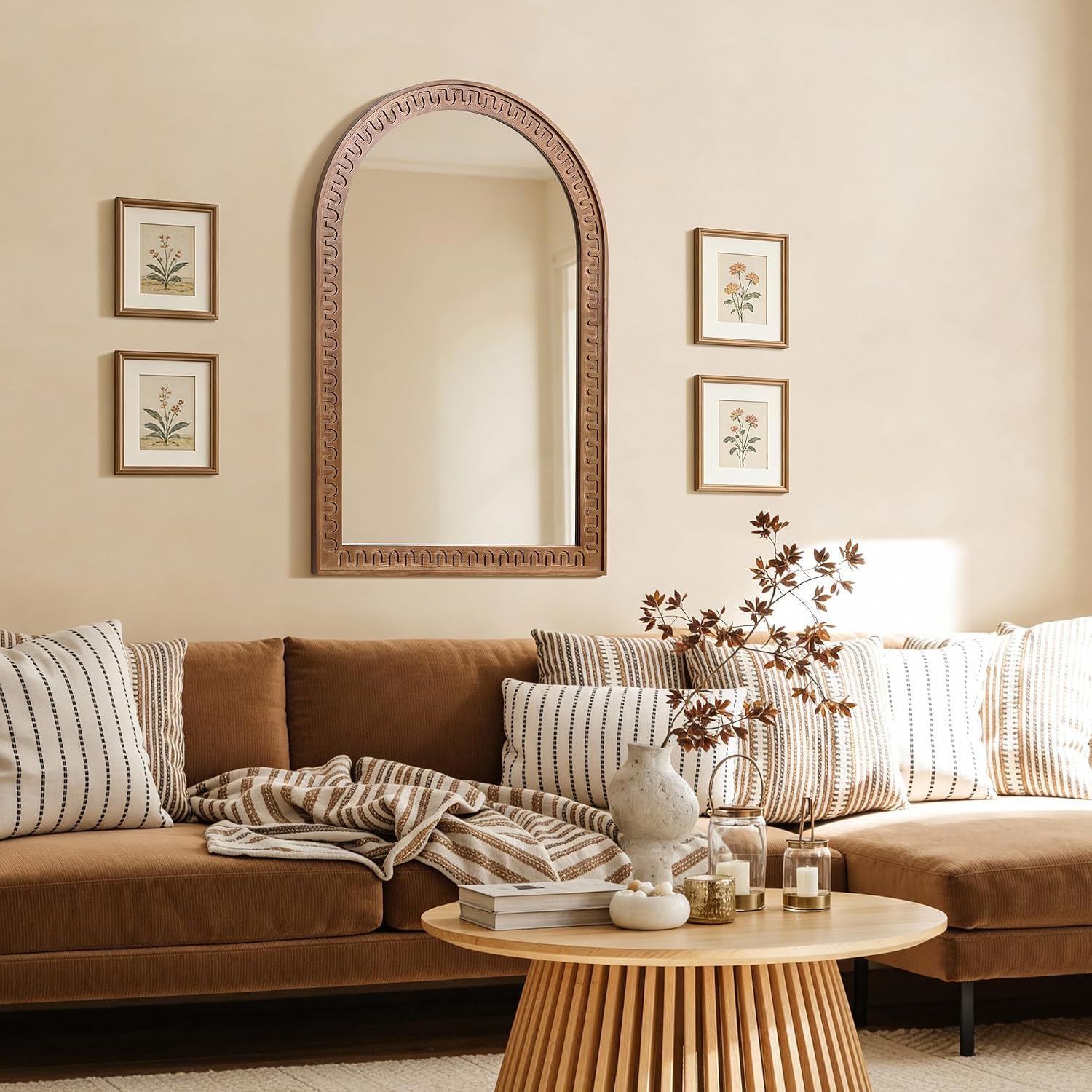 LuxenHome Arched Wall Mirror, 40'x29' Farmhouse Wooden Decorative Mirrors for Wall, Accent Entryway Mirror, Wall Mounted Mirror for Living Room