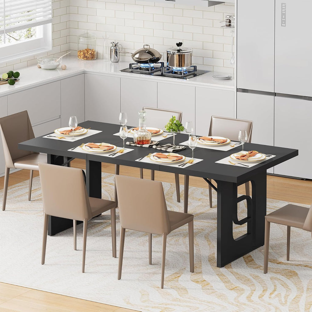 71'' Large Dining Table for 6 to 8 People, Modern Rectangular Kitchen Table, Dinner Table Furniture with Metal Legs for Dining Room, Living Room, Banquet, Home, Black
