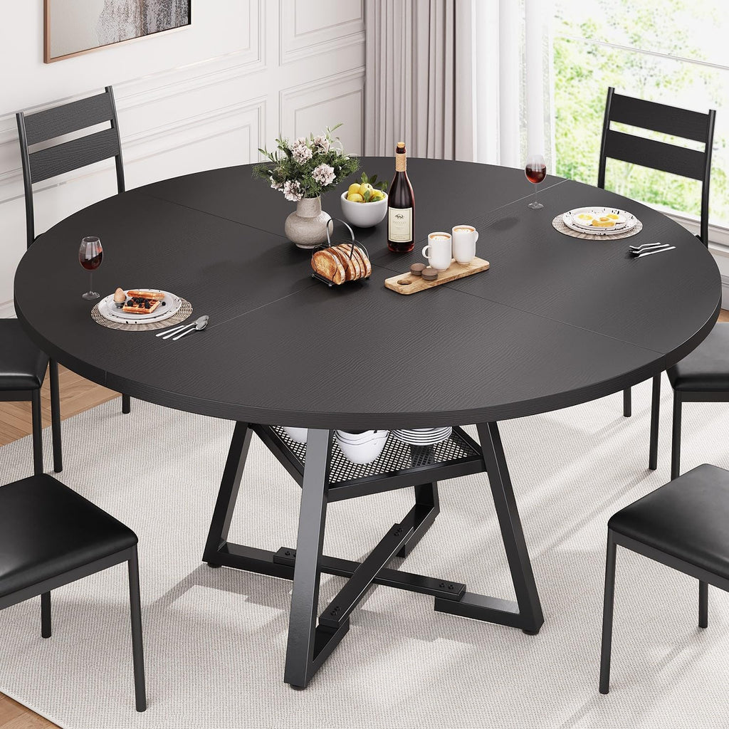 Jocoevol 51'' Round Dining Table,Kitchen Dining Room Circle Dinner Pedestal Table,Space Saving Wood Kitchen & Dining Room Furniture (Black, 51In)