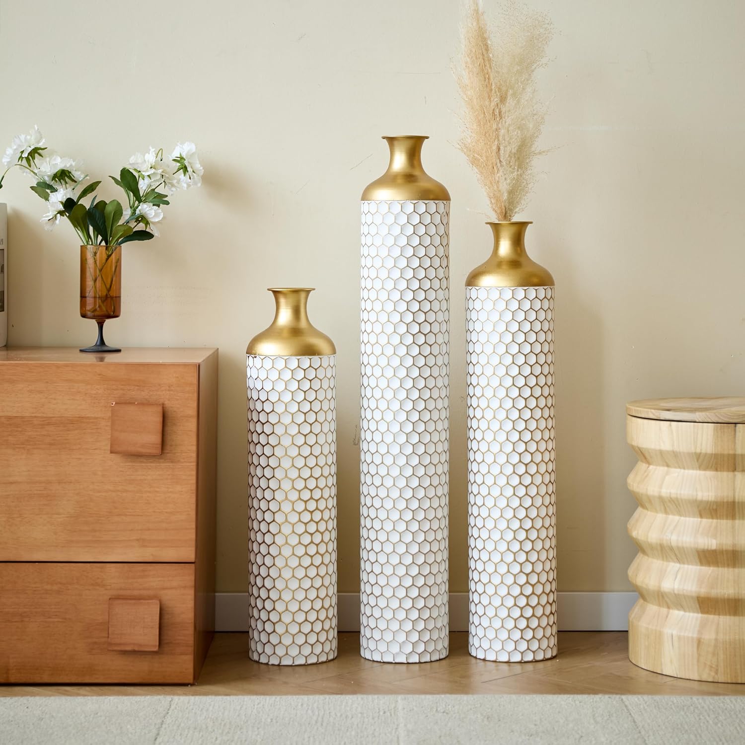 Floor Metal Decorated Vases Set of 3 for Gorgeous Home Decoration Large Glazed Metal Vases