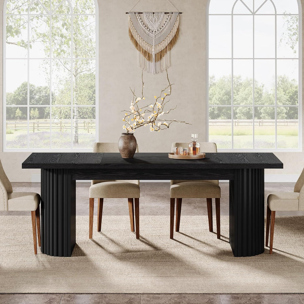 Tribesigns 78.7' Extra Long Dining Table for 6-8 People, Large Farmhouse Kitchen Table with Wooden Tabletop, Rustic Style Rectangular Dinner Table for Dining Room, Kitchen, Living Room, Black