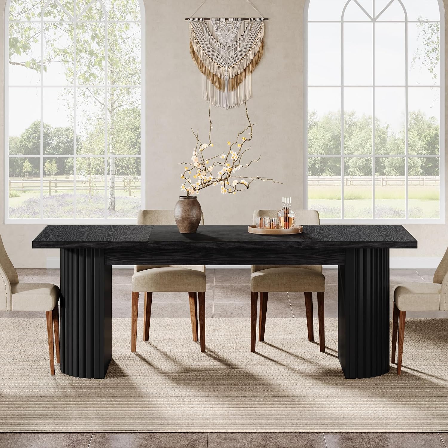 Tribesigns 78.7' Extra Long Dining Table for 6-8 People, Large Farmhouse Kitchen Table with Wooden Tabletop, Rustic Style Rectangular Dinner Table for Dining Room, Kitchen, Living Room, Black