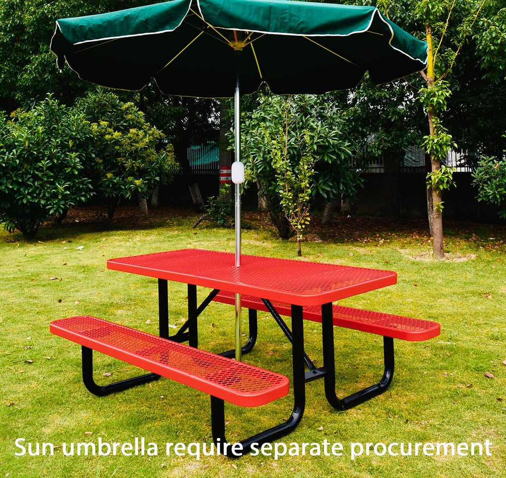 Heavy Duty 6' Rectangular Picnic Table, Expanded Metal, (72' Long) (Red)