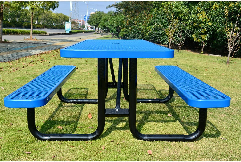 Heavy Duty 6' Rectangular Picnic Table, Expanded Metal,(72' Long) (Blue)