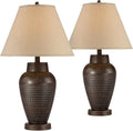 Regency Hill Auburn Rustic Farmhouse Vase-Shaped Table Lamps 25' High Set of 2 Hammered Bronze Metal Natural Linen Drum Shade for Living Room Bedroom House Bedside Nightstand Home Office