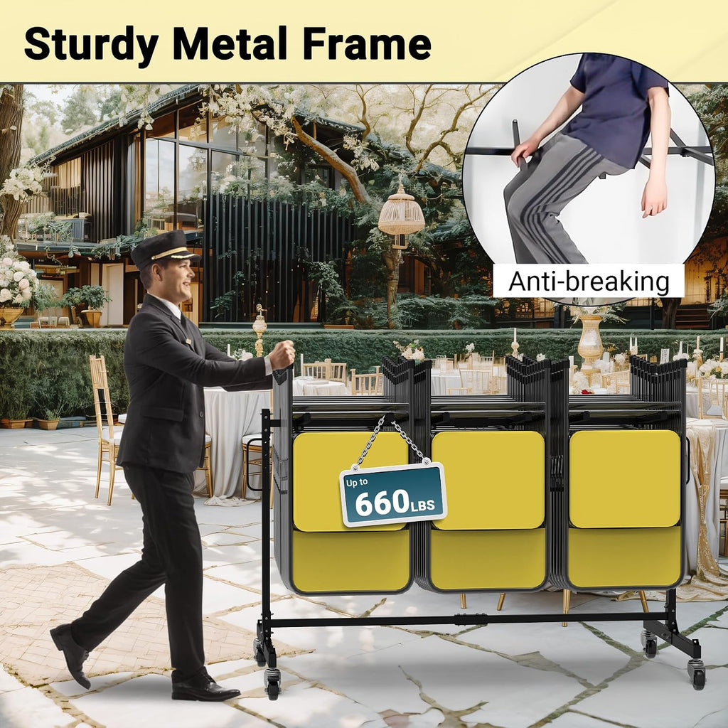 Folding Chair Rack, Heavy-Duty Folding Chair Cart with Swivel Wheels, 600 LBS Capacity for 12 Tables or 42 Chairs, Chair and Table Cart w/Dust Cover and 2 Binding Ropes, 72'L x 33'W x 42'H