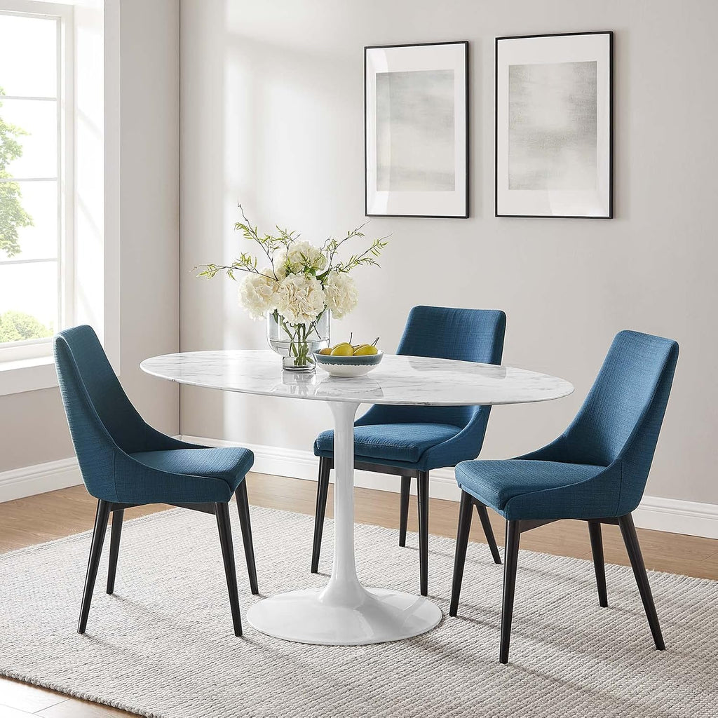 Modway Lippa 60' Oval-Shaped Mid-Century Modern Dining Table with Artificial Marble Top and White Base