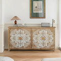 LKTART 60' Sideboard Buffet Cabinet,Vintage Accent Credenza Storage with Carved Doors,Media Console Cabinet for Entryway, Living&Dining Room Organization