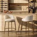 Morden Fort Modern Counter Height Bar Stools Set of 2, 26' Hand-Hammered Gold Bar Stools with Backs, Linen Upholstered Designer Island Chairs for Kitchen Counter, Antique Gold