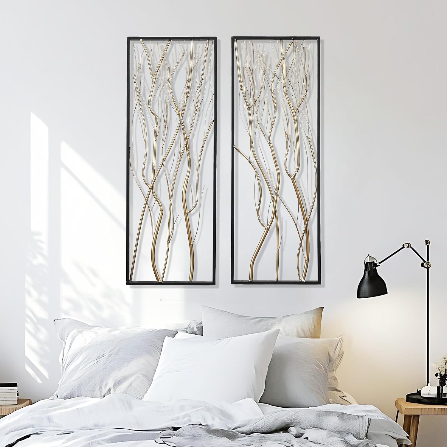 LuxenHome Metal Wall Decor, 36' Luxury Living Room Metal Wall Art, Set of 2 Gold Wall Decor, Bedroom Wall Decorations with Frame for Home, Bedroom, Kitchen, Office, Dining Room, Gold/Black