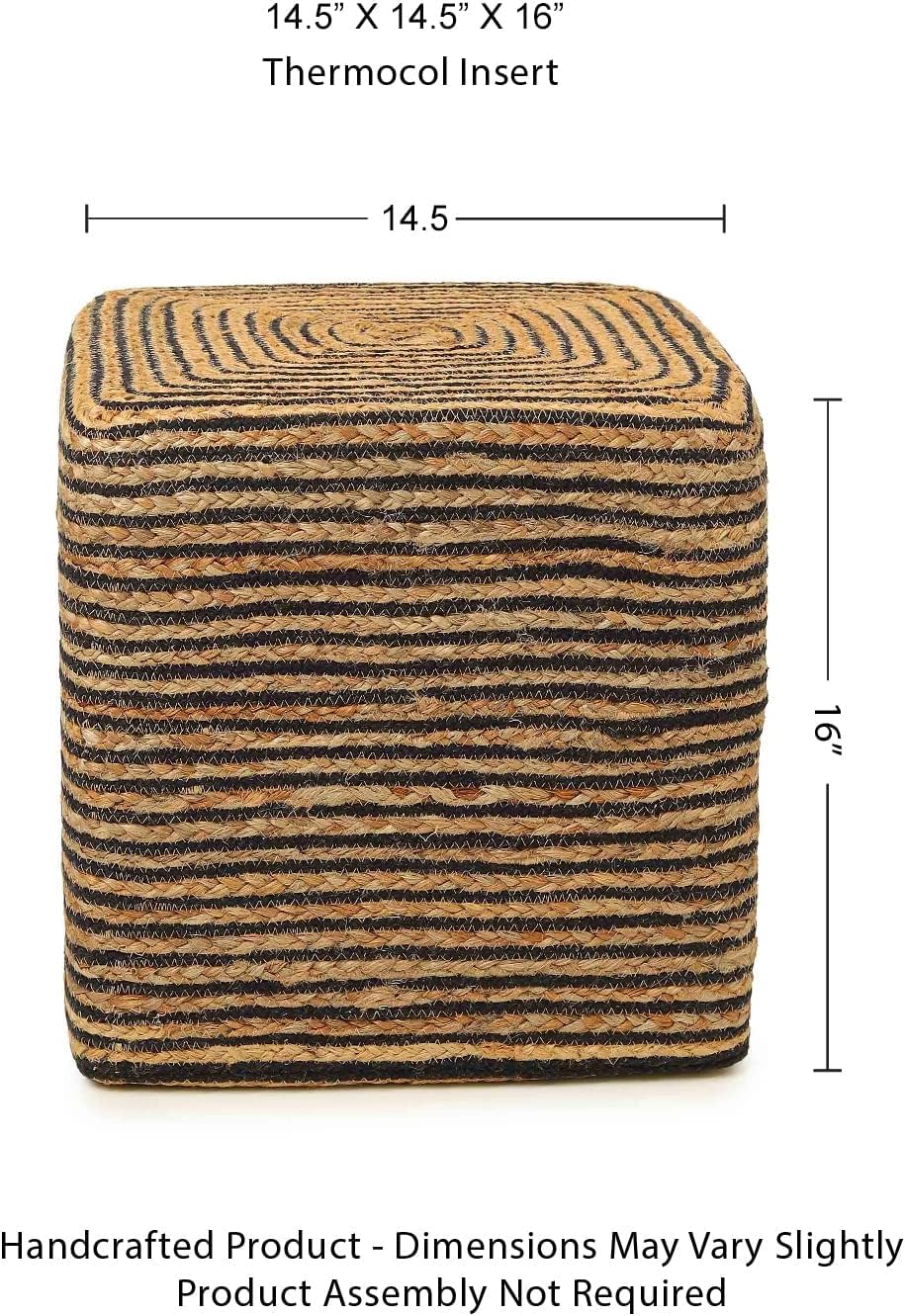 REDEARTH · Cube Pouf Foot Stool Ottoman - Jute Braided Pouffe Poof Accent Sitting Footrest for The Living Room, Bedroom, Nursery, Lounge 50% Jute 50% Cotton Set of 2 (14.5'X14.5'X16'; Natural Black)
