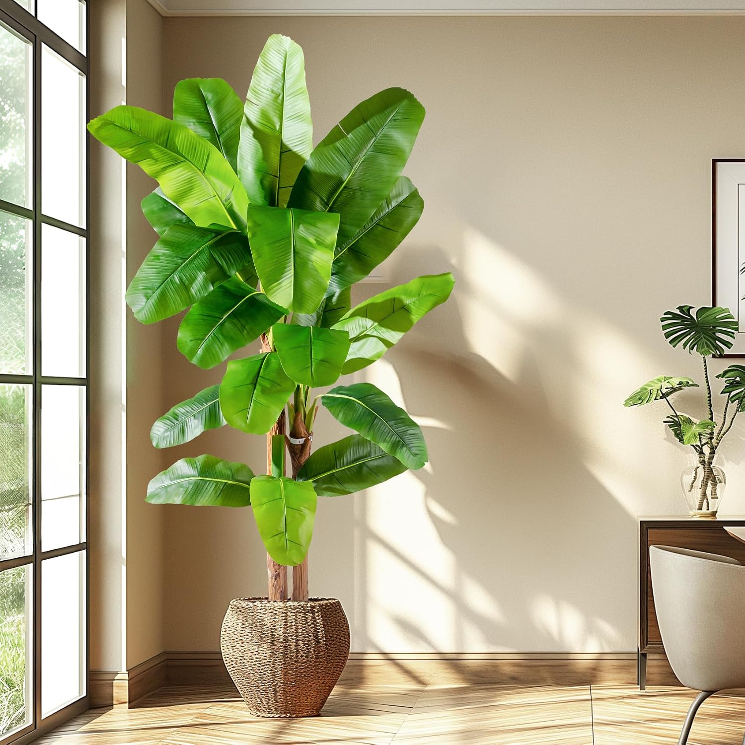 Erimda 7.2FT Artificial Banana Tree Tall Fake Banana Leaf Plant Faux Banana Silk Tree Faux Banana Leaves for Home Swimming Pool Indoor Outdoor Patio Tropical Decor
