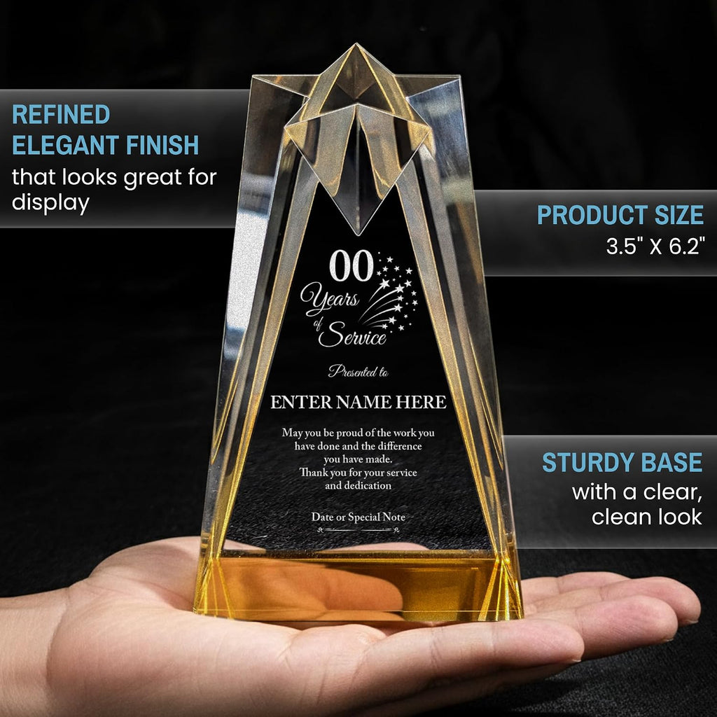 Personalized Acrylic Retirement Gifts For Men and Women, Laser Engraved Custom Trophy for Service Recognition, Years Of Service Retirement Trophy Award for Boss, Employee, Teacher (Gold Sculpted)
