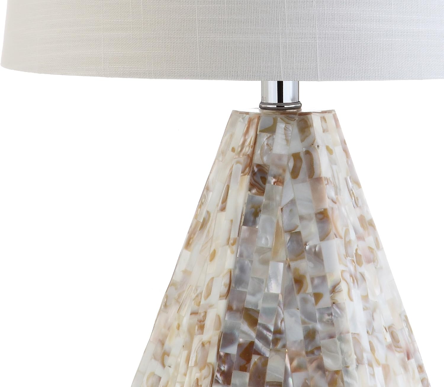 JONATHAN Y 21' Natural Ivory Seashell Mosaic Table Lamp Set of 2, Coastal Geometric Resin Bedside Lamps for Living Room Bedroom, White Linen Drum Shade, LED Bulbs Included JYL4004A-SET2