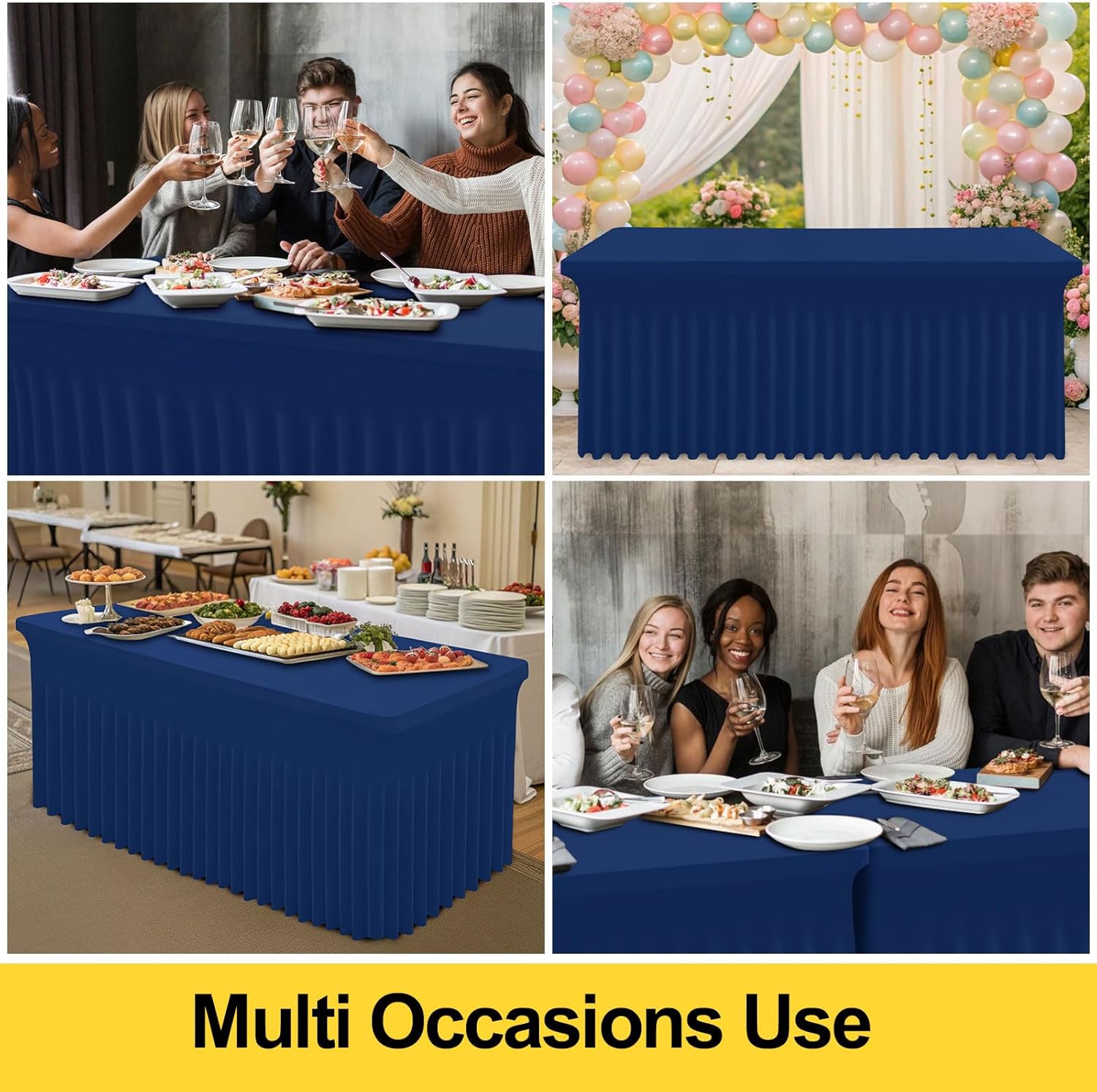 Smiry Spandex Tablecloth 6 Pack, Elastic Fitted Stretch Tablecloth for 6FT Rectangle Tables, Waterproof Washable Table Cover Skirt for Wedding, Banquet & Parties (Navy, 72Lx30Wx30H Inch)
