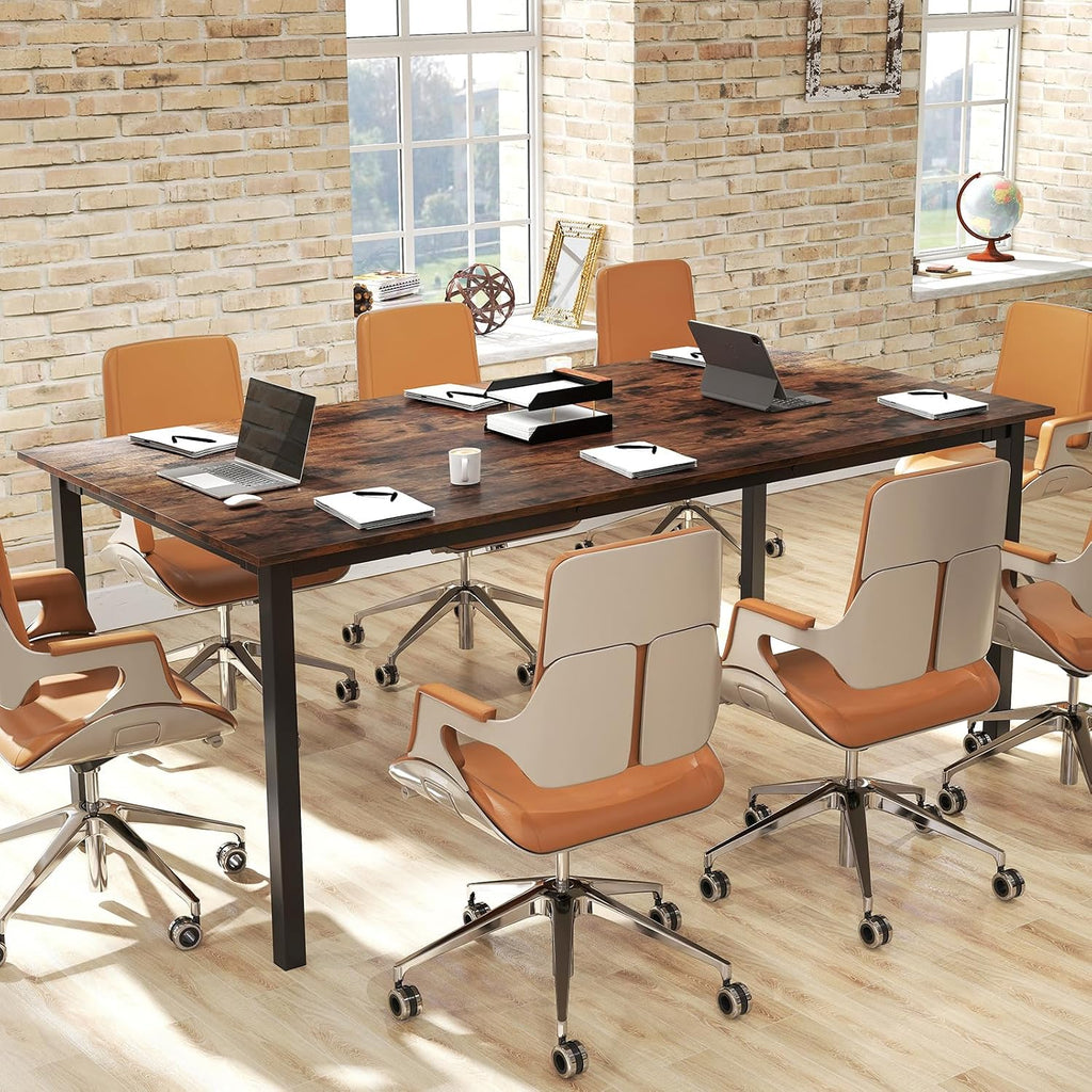 LDAILY 6ft Conference Table, 71'x35.5' Large Meeting Table with Sturdy Metal Legs & Cable Grommet, 8-10 People Conference Room Table for Training Space, Boardrooms, Collaborative Zones (2)