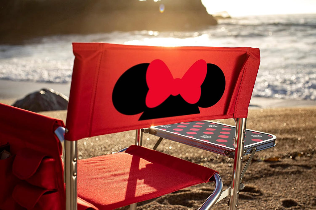 Picnic Time Disney Minnie Mouse Sports Chair With Side Table, Beach Chair, Camp Chair For Adults, (Red)