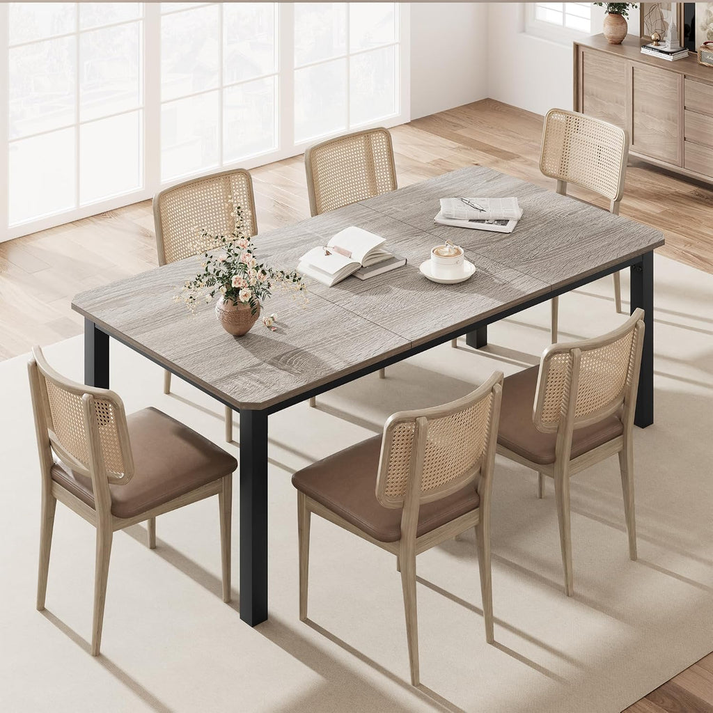 IDEALHOUSE 78.7' Long Rectangle Dining Table for 6-8 People, Industrial Wood Dinner Table (Only Table) (Light Grey)