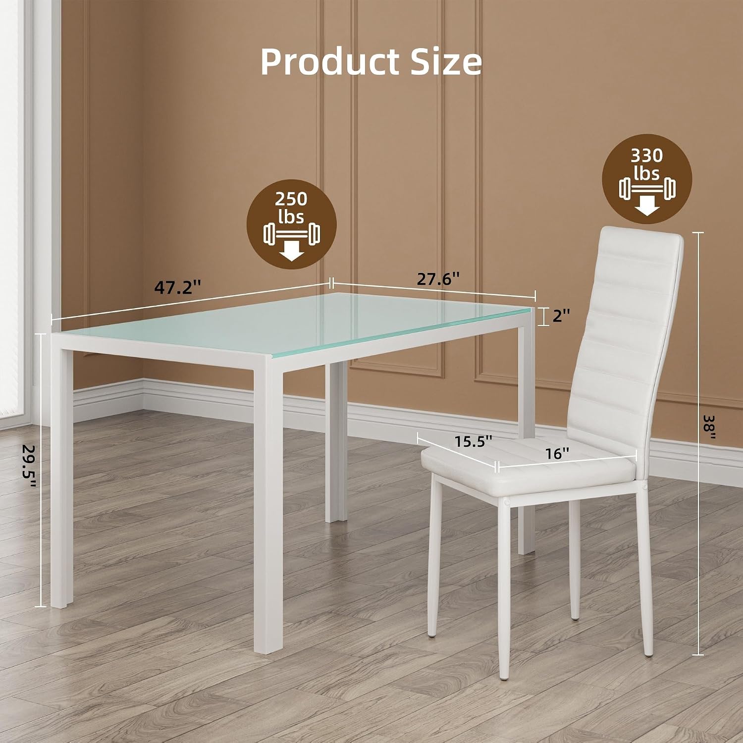 Bealife Kitchen Dining Table Set for 4, Tempered Glass 5 Piece Table and Chairs Set Modern for Home, Kitchen, Living Room, Dining Room, White
