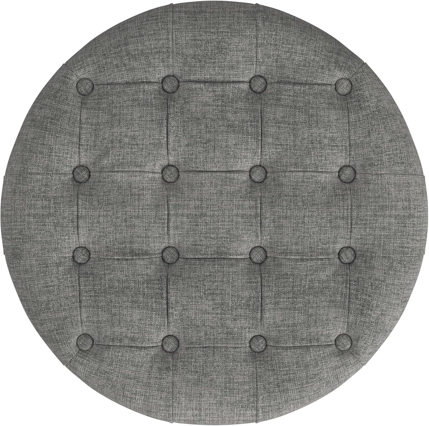 Homepop Home Decor |Button Tufted Woven Round Storage Ottoman | Ottoman with Storage for Living Room & Bedroom (Gray Woven)