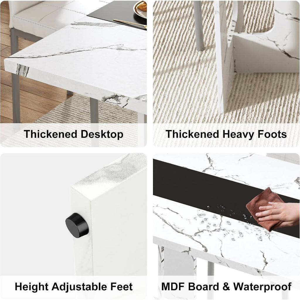 St.Mandyu 7 Pieces Dining Table & Chairs Set for 4-8 People, 71 Inch Kitchen Table with 6 Chairs, Rectangle Dining Table with Wooden Legs for Dining Room, Living Room, White