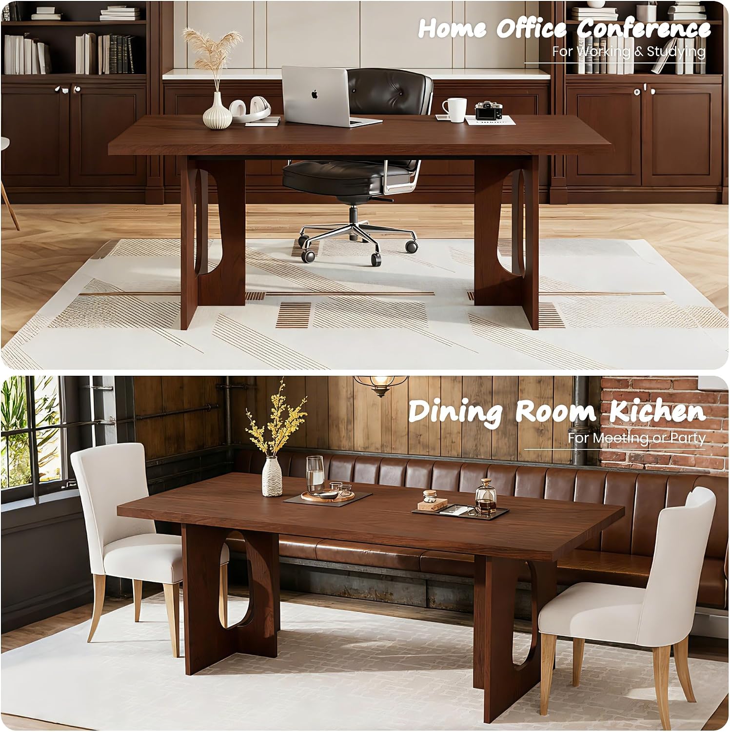 IDEALHOUSE 71' Long Dining Table for 6-10 People - Farmhouse Kitchen Table with Extra Thick Tabletop & Heavy-Duty Metal Legs, Sturdy Rectangular Table for Dining Room, Conference Room, Office, Walnut