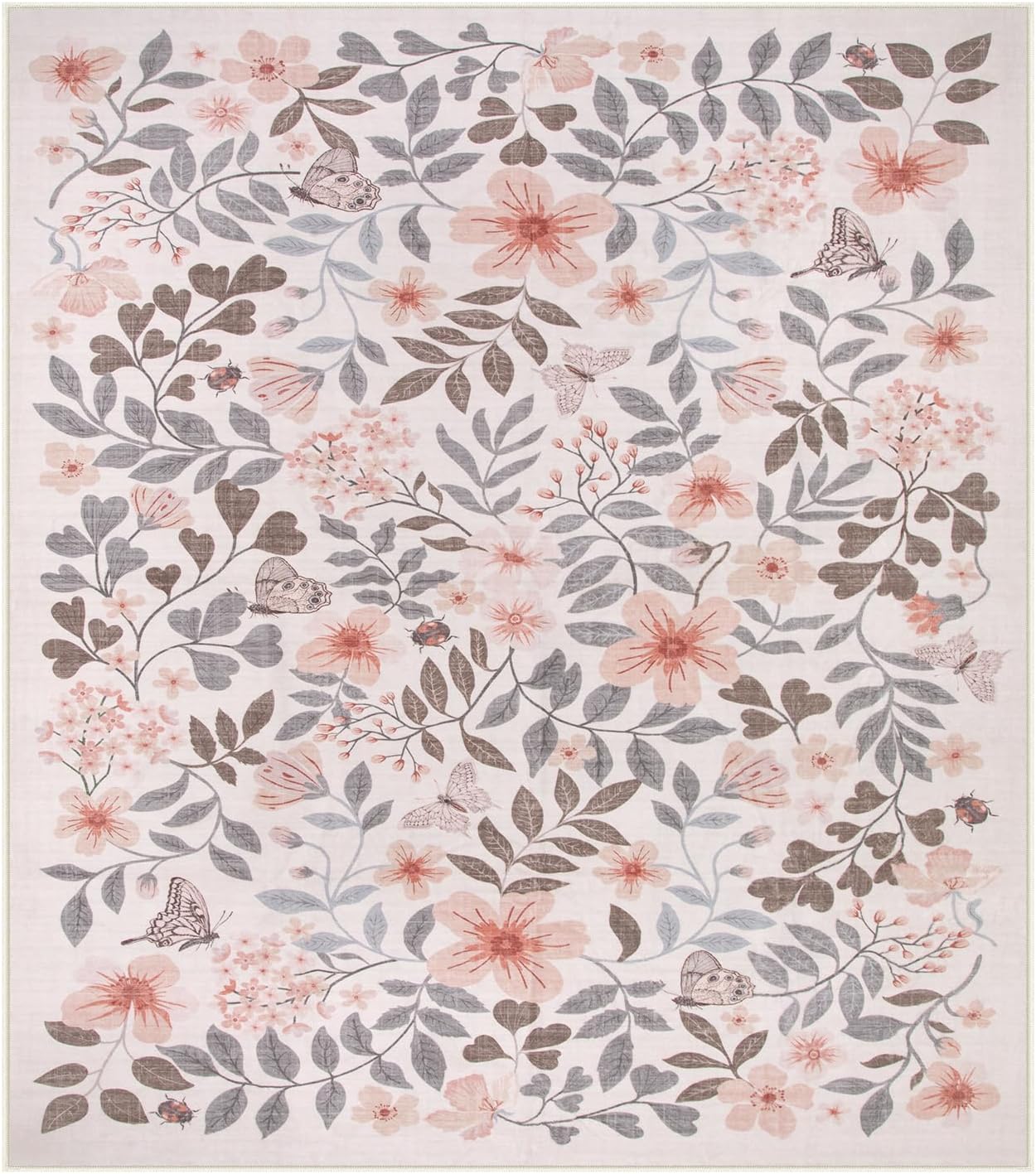 Lahome Reverie 8x10 Fall Floral Area Rugs for Bedroom, Apricot Boho Decor Washable Carpet, Non-Slip Rug for Girls Nursery, Living Room, Dorm, Apartment Decor, Cozy Retreat