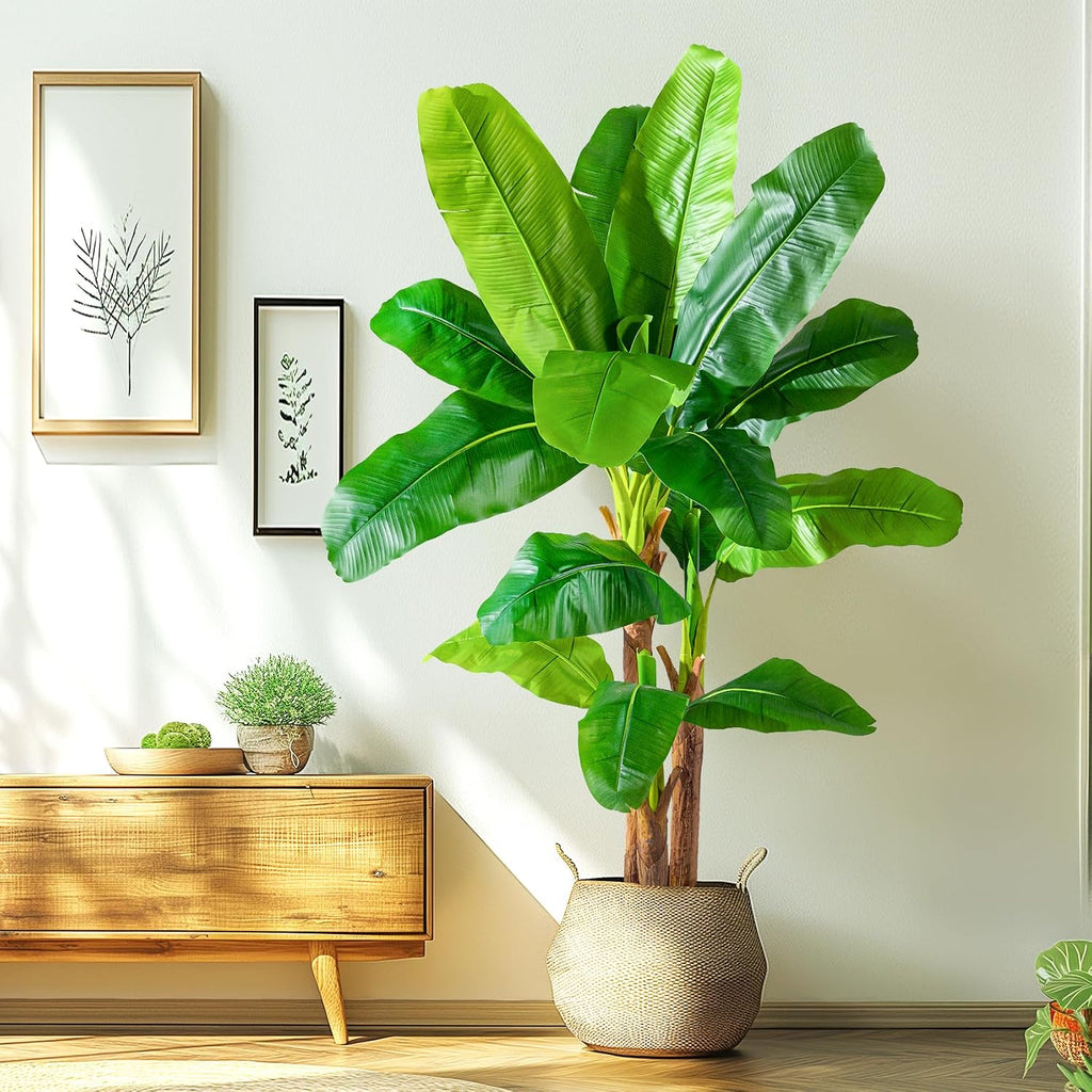 Erimda 6FT Artificial Banana Tree Tall Fake Banana Leaf Plant Faux Banana Silk Tree Faux Banana Leaves for Home Swimming Pool Indoor Outdoor Patio Tropical Decor