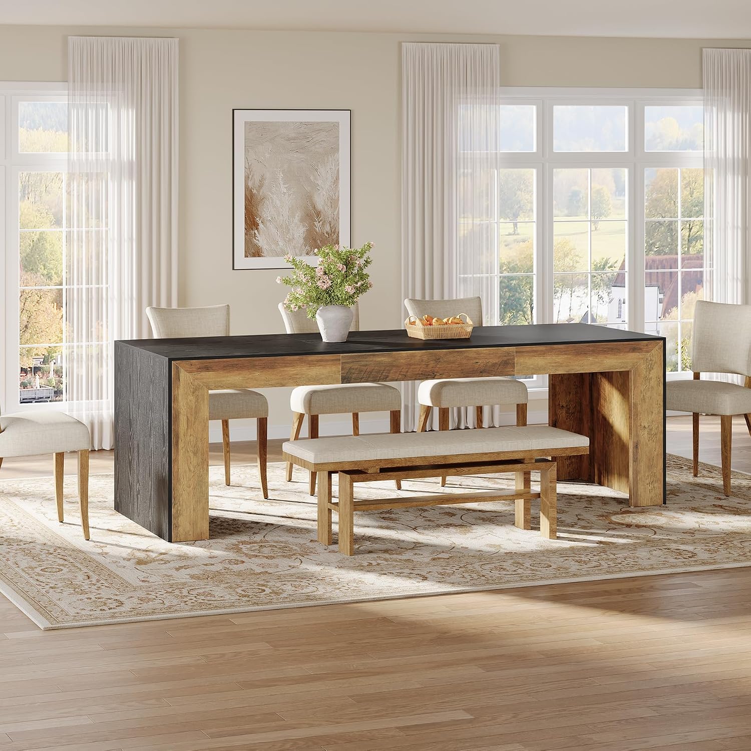 Tribesigns Extra Long Dining Table for 6-8 People, 78.7-Inch Rectangular Kitchen Table with Wooden Tabletop and Legs for Kitchen, Dining Room, Living Room, Heavy Duty, Black+Brown