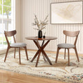 ERGOMASTER 3-Piece Dining Table Set for 2, 36' Kitchen Round Table with 2 Chairs, Rubber Wood Legs, Brown