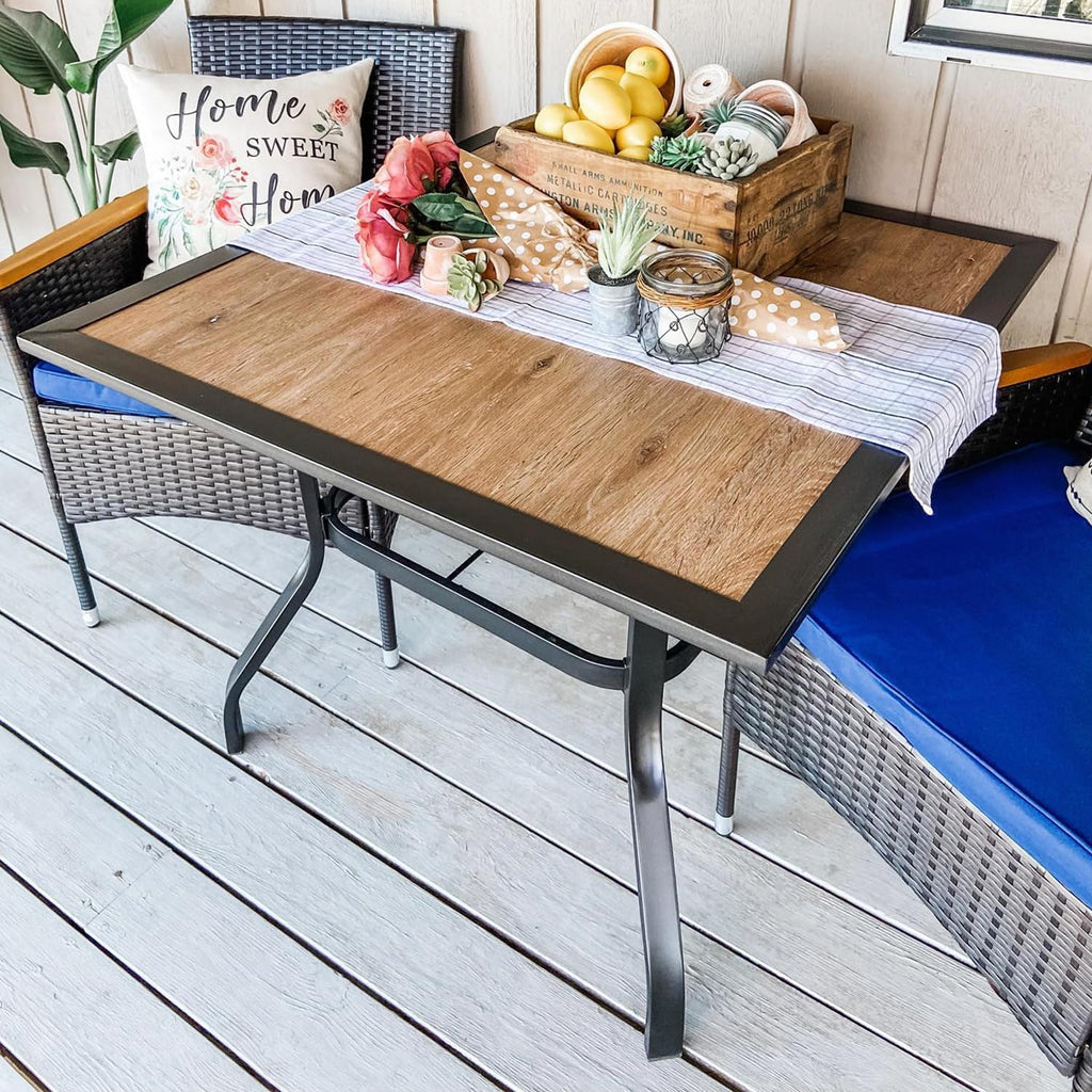 PHI VILLA 37' x 37' Patio Dining Table Outdoor Dining Furniture Umbrella Table with 1.57' Umbrella Hole, Steel Frame with Premium PVC Table Top for Patio, Lawn Garden