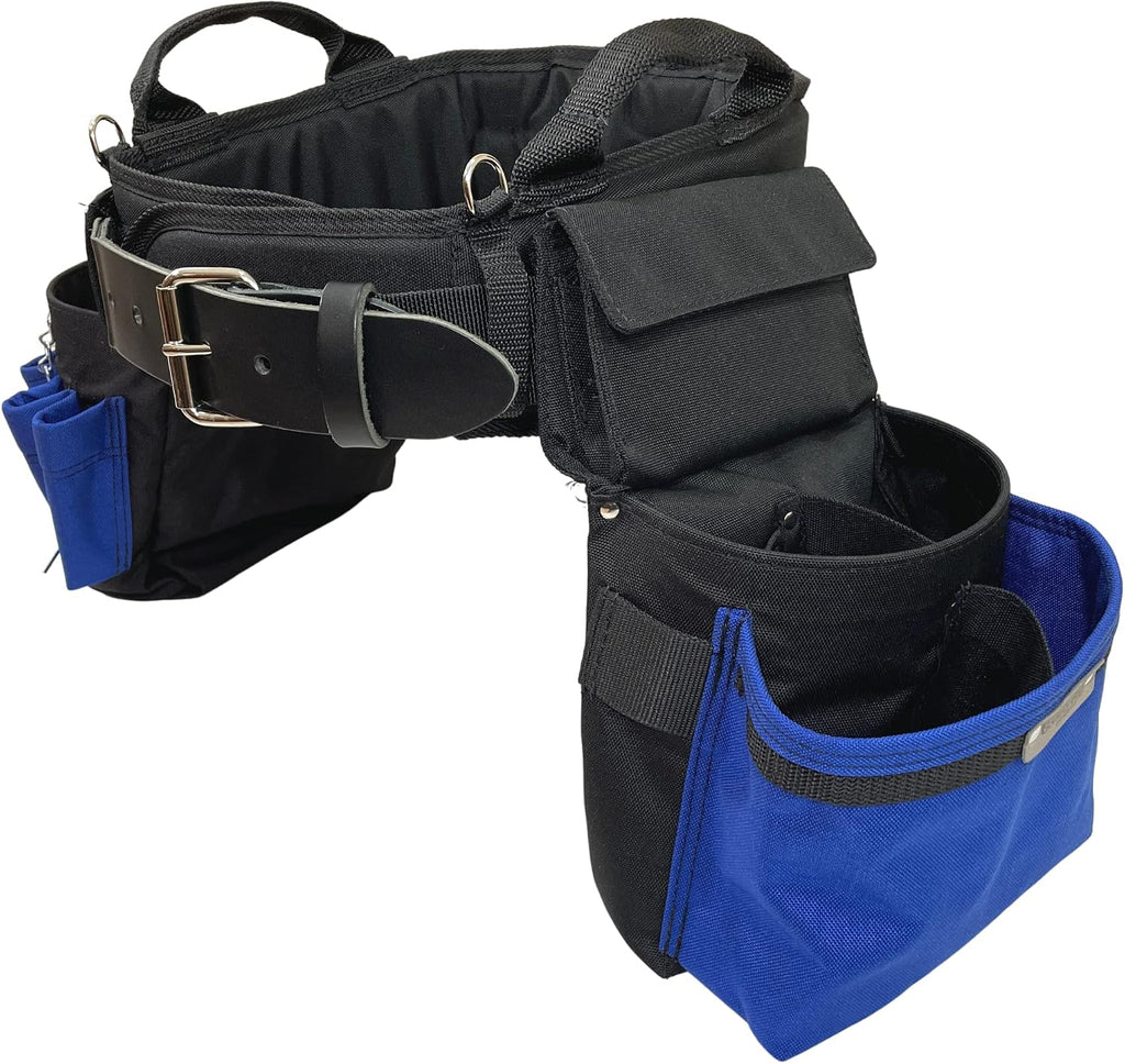 BOULDER BAG Ultimate Electrician's MAX Combo with Comfort Back Support Tool Belt, Leather Belt Buckle, Heavy Duty Work Belt, Blue, (Large 33-436 Inch Waist), Tool Belt Made in USA