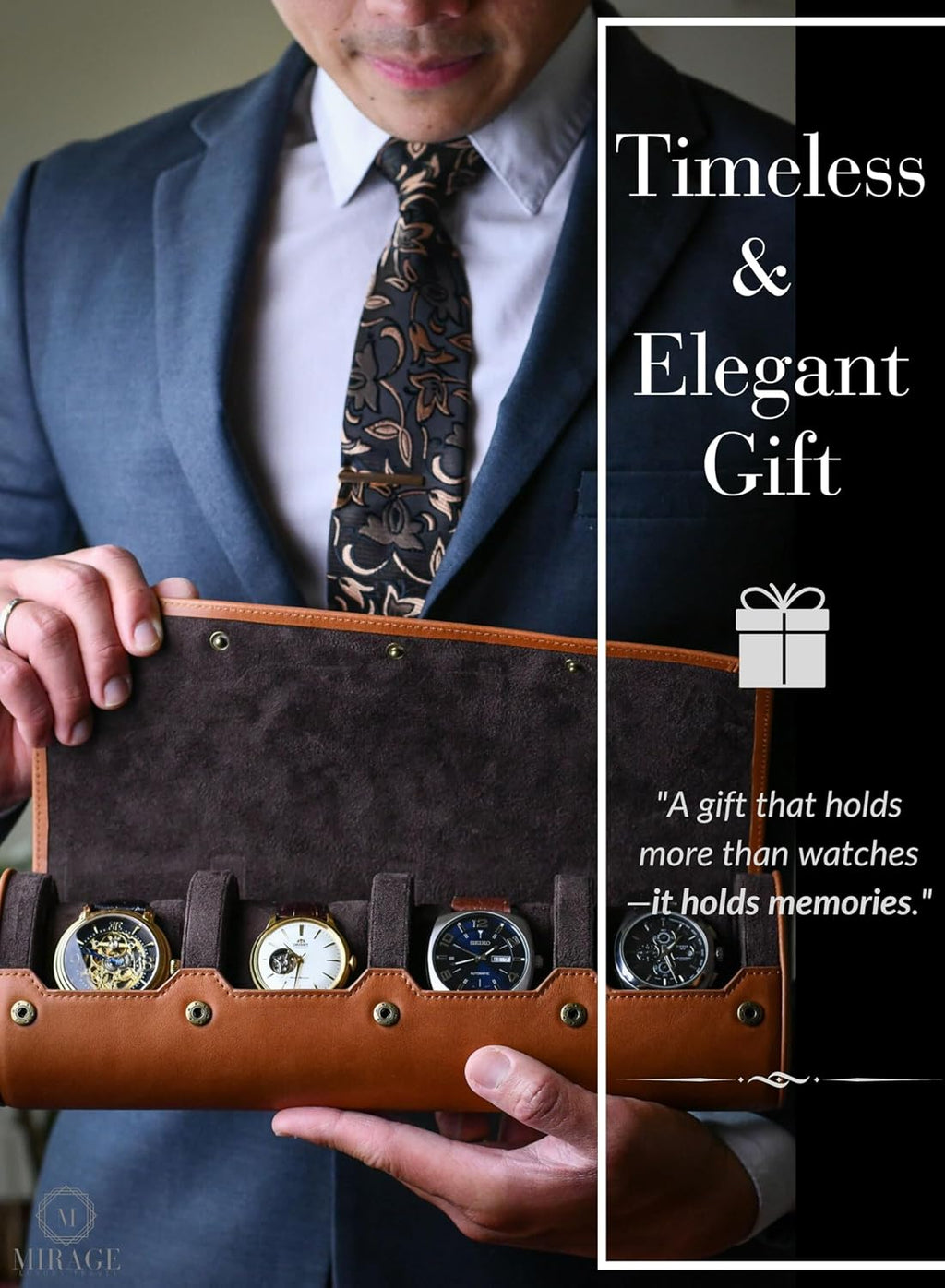 4 Watch Travel Case for Men Leather Watch Roll Case Storage for Travel - Brown Full Grain Cow Leather